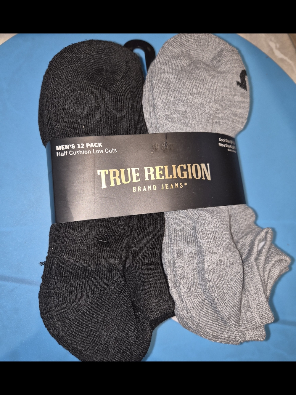 True Religion Men's 12-Pack Half Cushion Low Cut Socks - Black Gray White